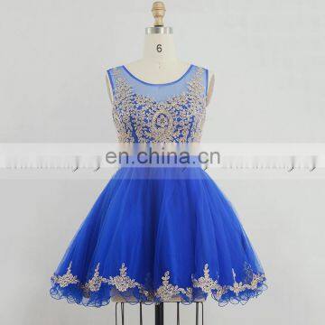 New Fashion Royal Blue Applique Tulle Short Puffy Girls Party Dress Cocktail Dresses SD365