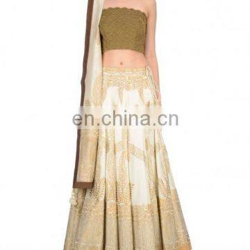 Beige Paisley Block Print Lengha Set