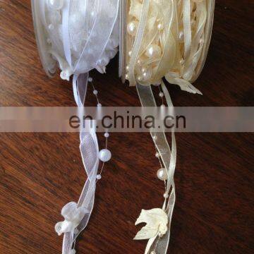 Pearl Chain Satin Ribbon For Wedding Decoration