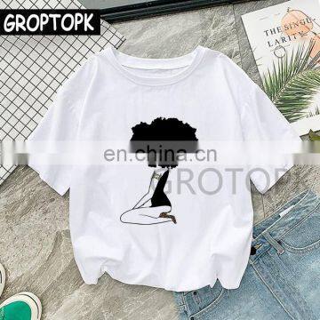 Cool Melanin Black Girl Personalized Digital Printing White Round Neck T-shirt European and American Trend photo-4