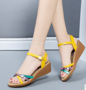 Fashion casual high heel waterproof platform color matching open toe slope heel sandals