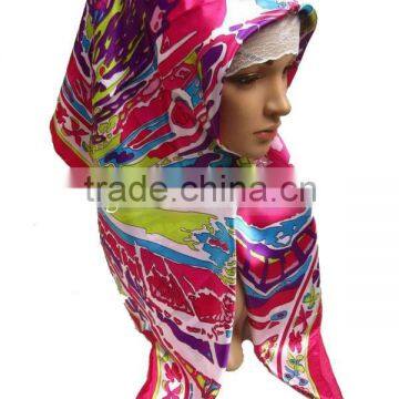 clearance sale printed flower satin 1*1m muslim square scarf