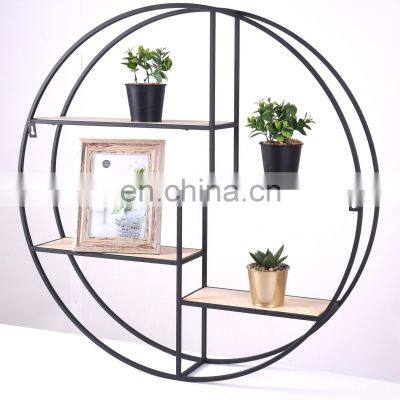 Round Metal Wall Hanging Shelf Mount Home Decor Floating Wooden Wall Shelf