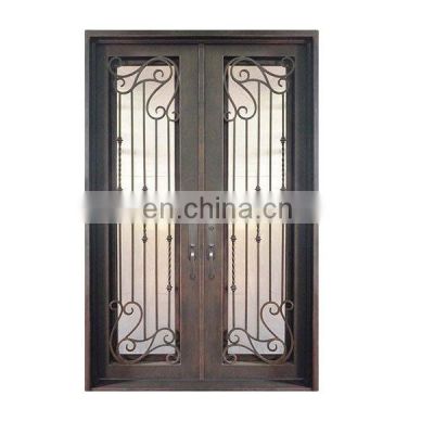 Cheap wrought iron door with tempered glass iron grill door design