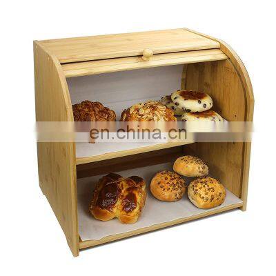 Bamboo Bread Box Large 2 Layer Bread Storage Bin for Kitchen Countertop Farmhouse Style Food Container with Removable Shelf