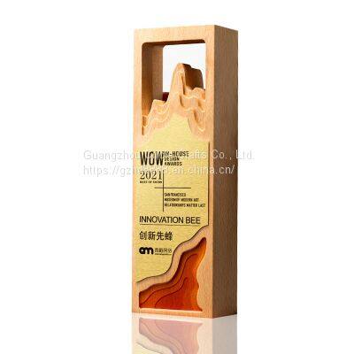 Custom Logo K9 Crystal Metal Material Souvenir Conference Trophy Solid Wood Crystal Trophy Crystal Trophy