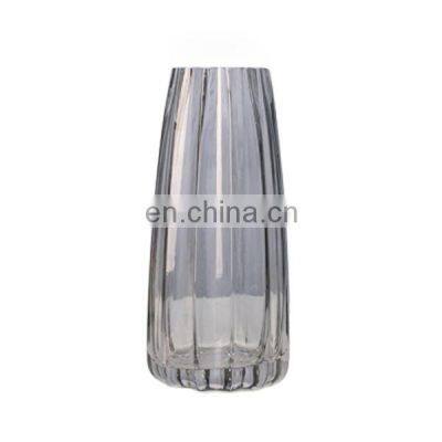 Wholesale Florero De Cristal Nordic Wedding Garden Home Decorative Creative Round Modern Grey Crystal Glass Pot Flower Vase