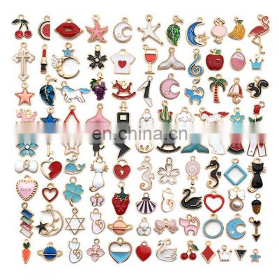 100pcs Mixed Enamel Unicorn Animal Birds Tree Charms Pendants DIY Handmade Necklace Bracelet Jewelry Making Accessories