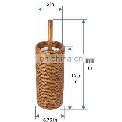 Hand Woven Rattan Toilet 3 Rolls Stand, Honey Brown Woven Natural Paper Holder Vietnam Cheap Wholesale photo-3