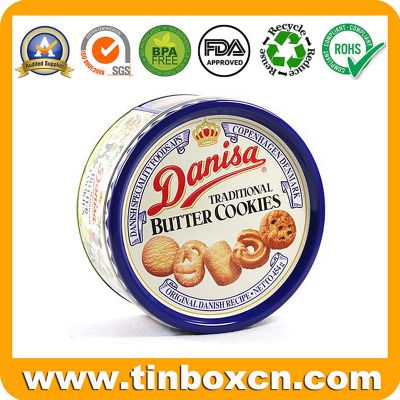 Typical Danisa Round Cookies Tin Can with Vivid Embossing and Custom Printing