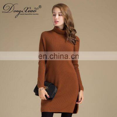 Inner Mongolia Ordos Women's 100% Pure Cashmere High Neck Sweater Dress