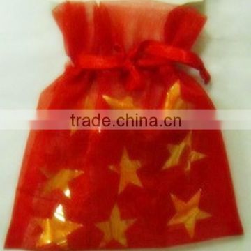 Red with Star Printed Transparent Organdy Gift Bag/Ribbon Gift Bags/packaging Christmas gift