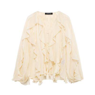 European and American women's clothing V-neck layered decorative shirt long sleeves  Women with loose clothes