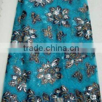 fashion design j100-1 turkeyblue color net french lace with velvet for african party