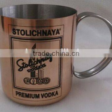 FDA CA65 16oz Copper Plated Beer mugs Vodka mug with stainless steel easy grip handle with black laser logo