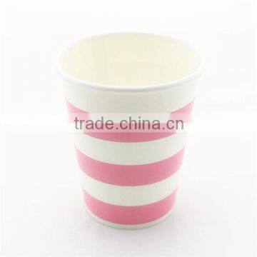 Disposable Baby Pink Striped Paper Cups - 9oz Drinking Party Wedding Cups