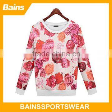 Full printing red rose women sweatshirt without hood