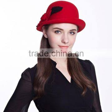 coloful narrow-brim women winter hat for young lady fashion women hat bowler hats floral and leaf trim