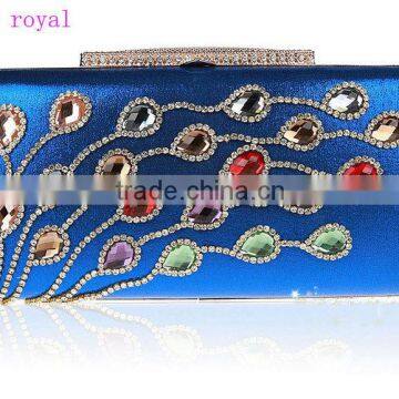 12033 royal popular ladies clutch bag, beautiful design women colorful crystal clutch bag