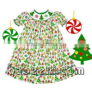 Nice X-mas tree and candy smocked bishop dress