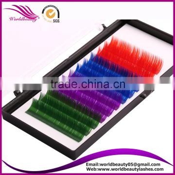 Rainbow Silk lash extension with color: Red- Blue- Purple - Green