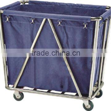 Modern stainless steel laundry trolley cart with canvas bag