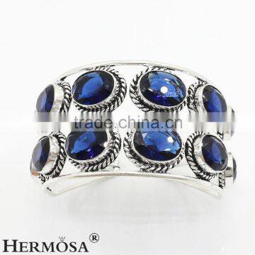 Hermosa Jewelry 925 Sterling Silver Blue Topaz Bracelets Bangles CUFF Woman Fashion Jewelry