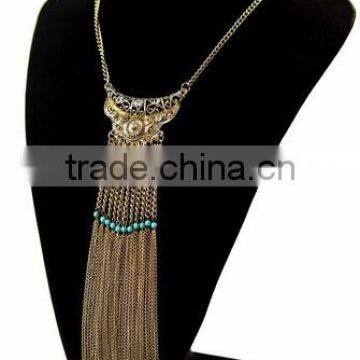 Long Chain Necklace,Long Tassel Chain,Boho Necklace, Turquoise Beads Chain,Aztec Women Chain Necklace