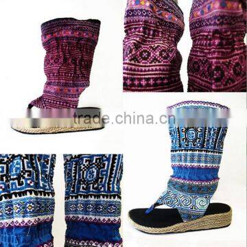 Boho Footwear,Hippie Green Textile Tribal Sandals