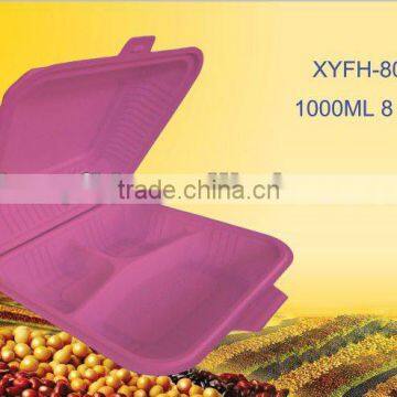 biodegradable disposable 8 inch red rectangular hinged container with 3 compartment