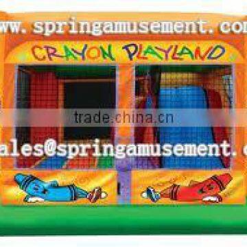 Newest hot sale cheap Crayon Playand Classical inflatable bouncy house and fun slide combo castle for sale