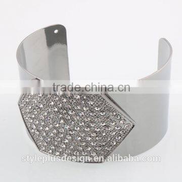 G71153H01 Light 925 Silver Bracelet Women Jewelry Wholesale China Stainless Steel Wide White Stone Hexagon Cuff Bangles