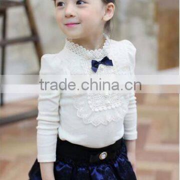 2016 children princess girl lace bow long sleeves basics t-shirt