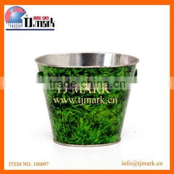 GARDEN STEEL BUCKETS WITH GRASS PAINTED