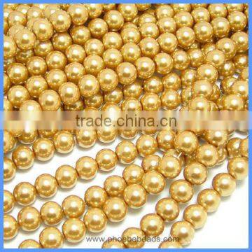 Wholesale High Quality Imitation Faux 8mm Gold Glass Pearl Beads Loose Strands For Wedding Decorations GPB-8mm021