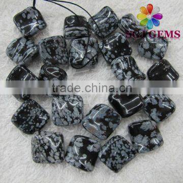 Semi Precious stone Snowflake Obsidian beads,Square Twisted Snowflake Obsidian beads