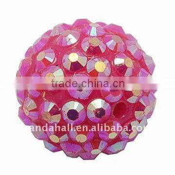 Resin Rhinestone Beads, Shamballa Beads, AB Color, Round, Camellia, about 18mm, hole: 2mm(RESI-A002-6)