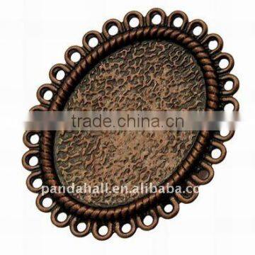 Brass Ring Settings, Red Copper, Oval, Ring: about 17mm; Oval Tray: about 19x20.5mm(KK-Q014-R)