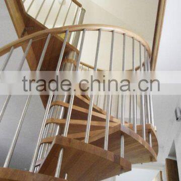 Indoor Stainless Central Pole Wood Spiral Stair With Wood Handrail photo-2