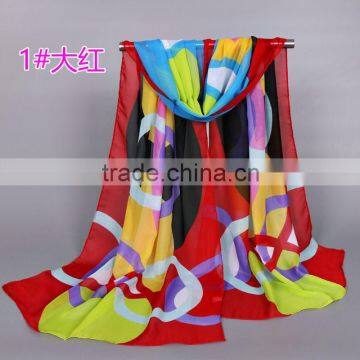 Wholesale fashion chiffon silk printed circle annulus scarf thin design summer muslim hijab Muffler shawls