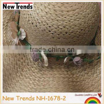 Fashion brown color wide paper straw floopy waves hat