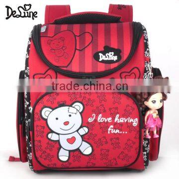 Red color cute bear pattern durable quality kids school backpack