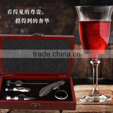 Factory OEM Supply Handmade Wine Tool Set with Leather Box, PU Leather Wine Accessories Gift Set Box