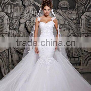 (MY2014) MARRY YOU 2015 Alibaba Custom Made Sexy Lace Beaded Mermaid Wedding Dress With Straps