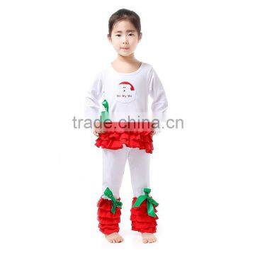 baby girls boutique Christmas sets 2 pieces white cotton soft ruffle outfits for Christmas