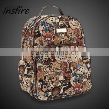 Lady Popular Bear Print Shoulder Bag Cute School Bag Canvas Backpack