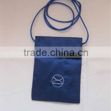 long strap embroidery mobile phone pouch bag with hook and loop flap