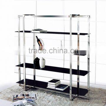 modern shelf glass showcase wit stinless steel frame office shelf PT-L005