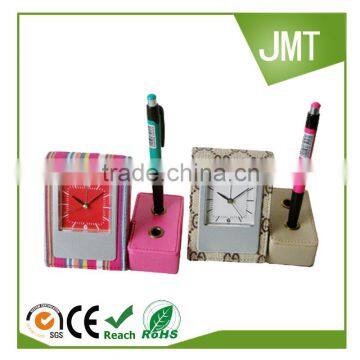 Special Designed Leather Pen Stand with Clock