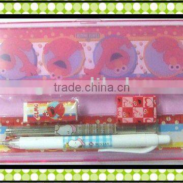 Pencil Case with pencil , eraser , ruler , ballpen platic Stationery Set